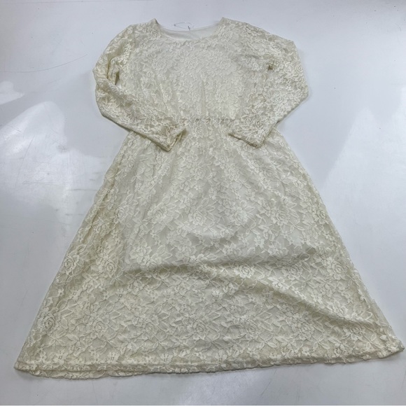 women’s vintage 80s 90s lace beige white dress S L76-15 - Picture 4 of 5